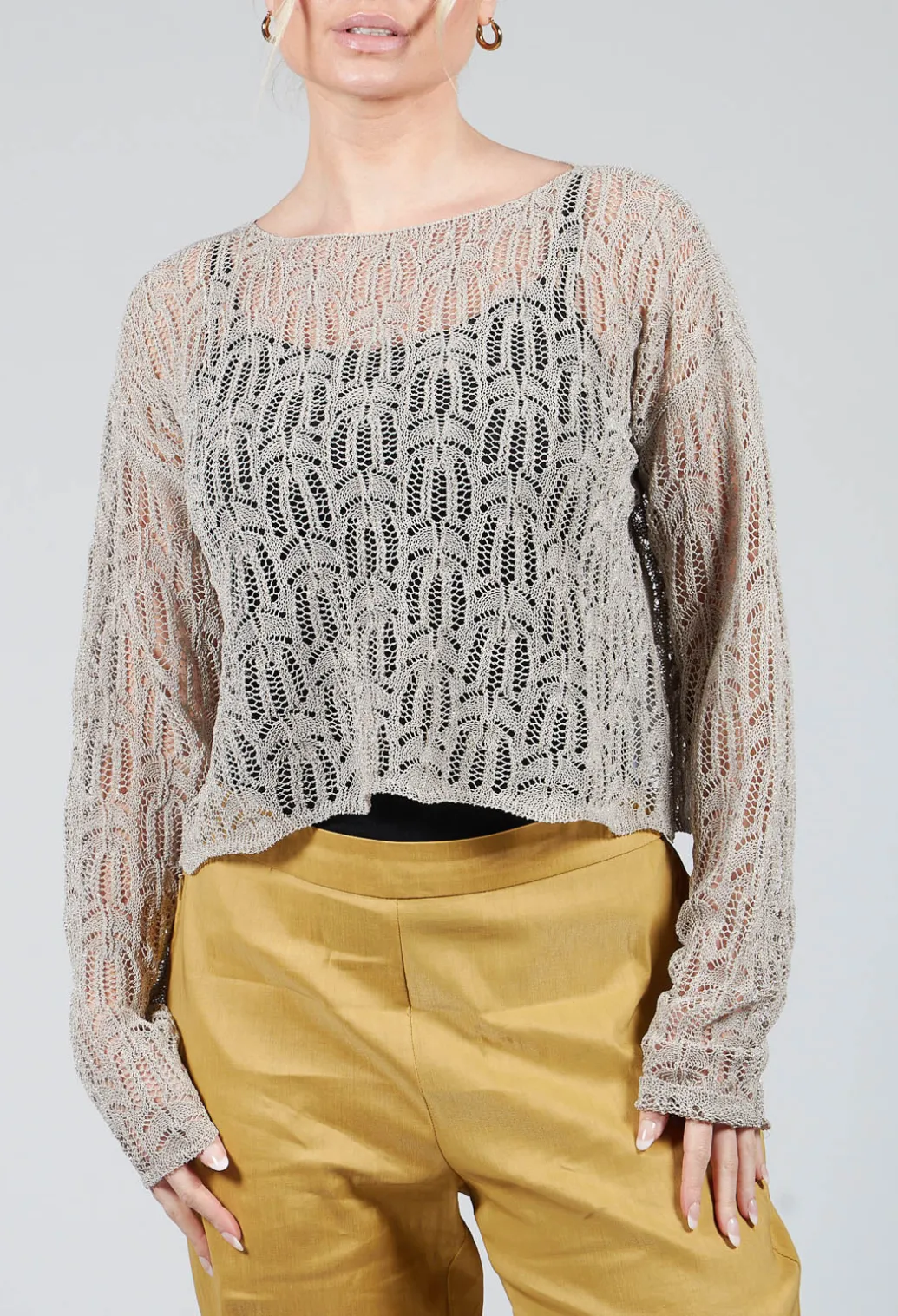 Lace Round-Neck Jumper in Mastic