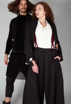 Lapel Blazer in Black Pinstripe