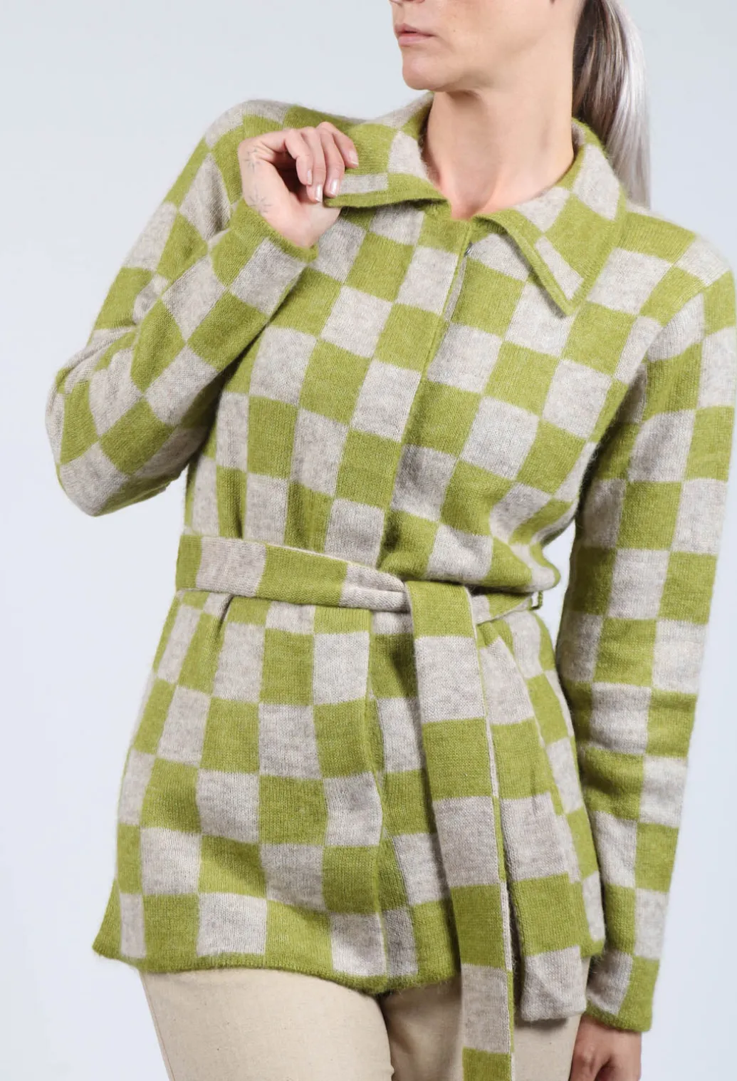 Lauren Knitted Shirt in Green and Beige