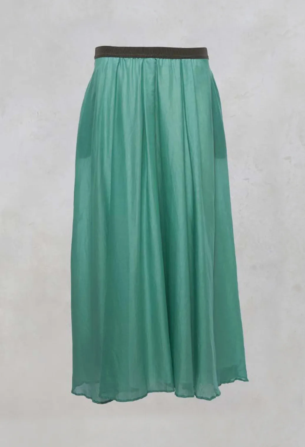 Layered Maxi Skirt with Contrast Waistband in Emerald