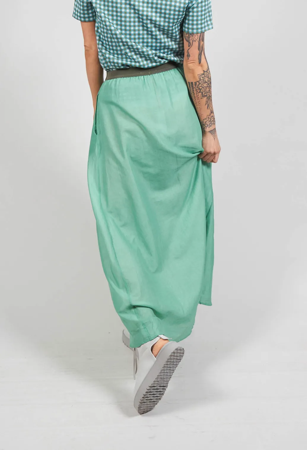 Layered Maxi Skirt with Contrast Waistband in Emerald