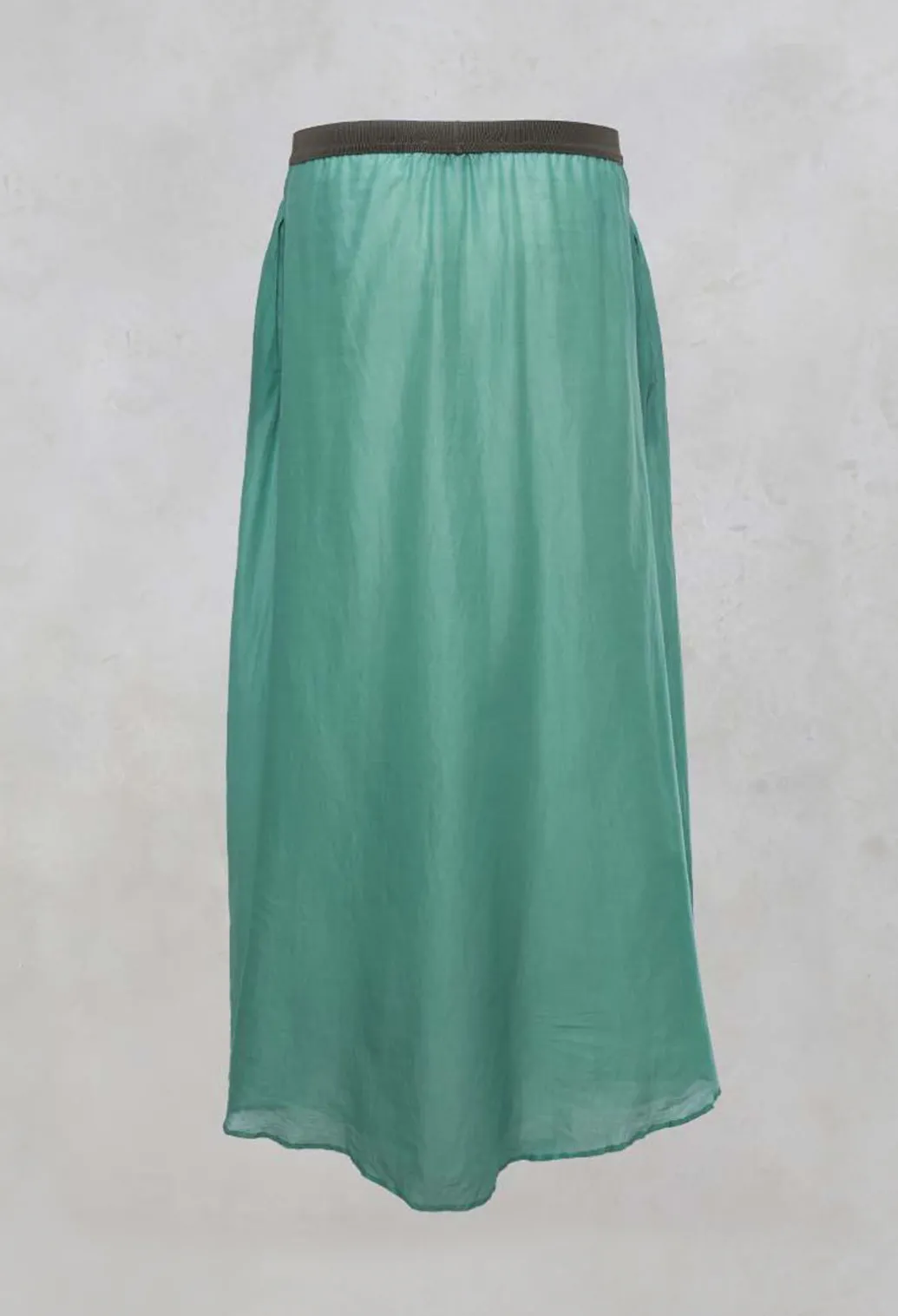 Layered Maxi Skirt with Contrast Waistband in Emerald