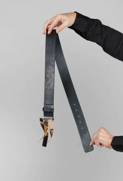 Leather Belt with Twist Detail Buckle in Nero
