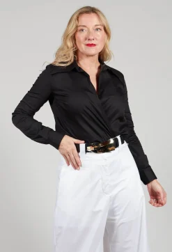 Leather Belt with Twist Detail Buckle in Nero