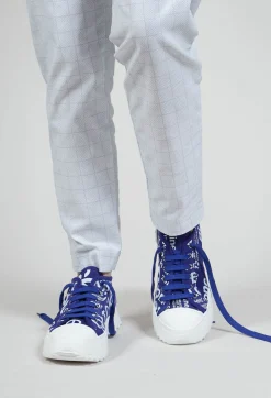 Leather Pumps with Lettering Motif in Azur Print