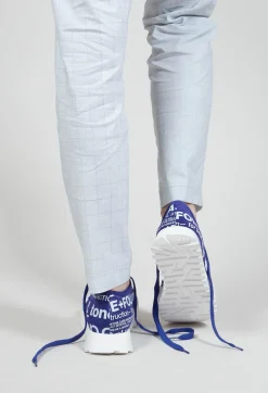 Leather Pumps with Lettering Motif in Azur Print