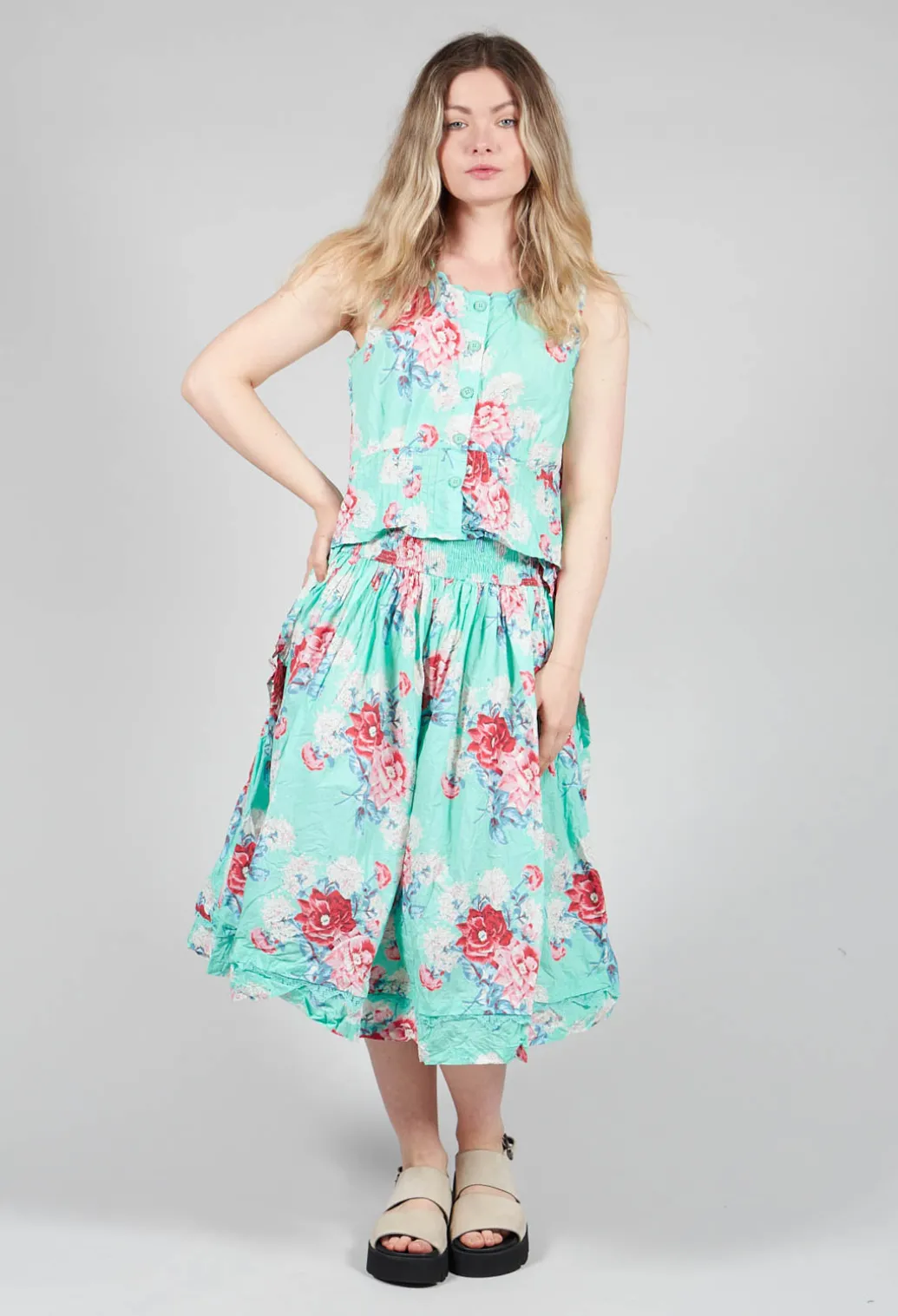 Livia Top in Turquoise Flower