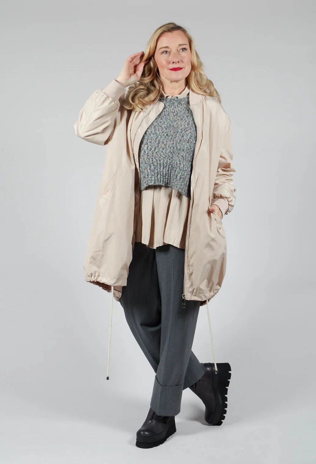 Long Bomber Jacket in Powder