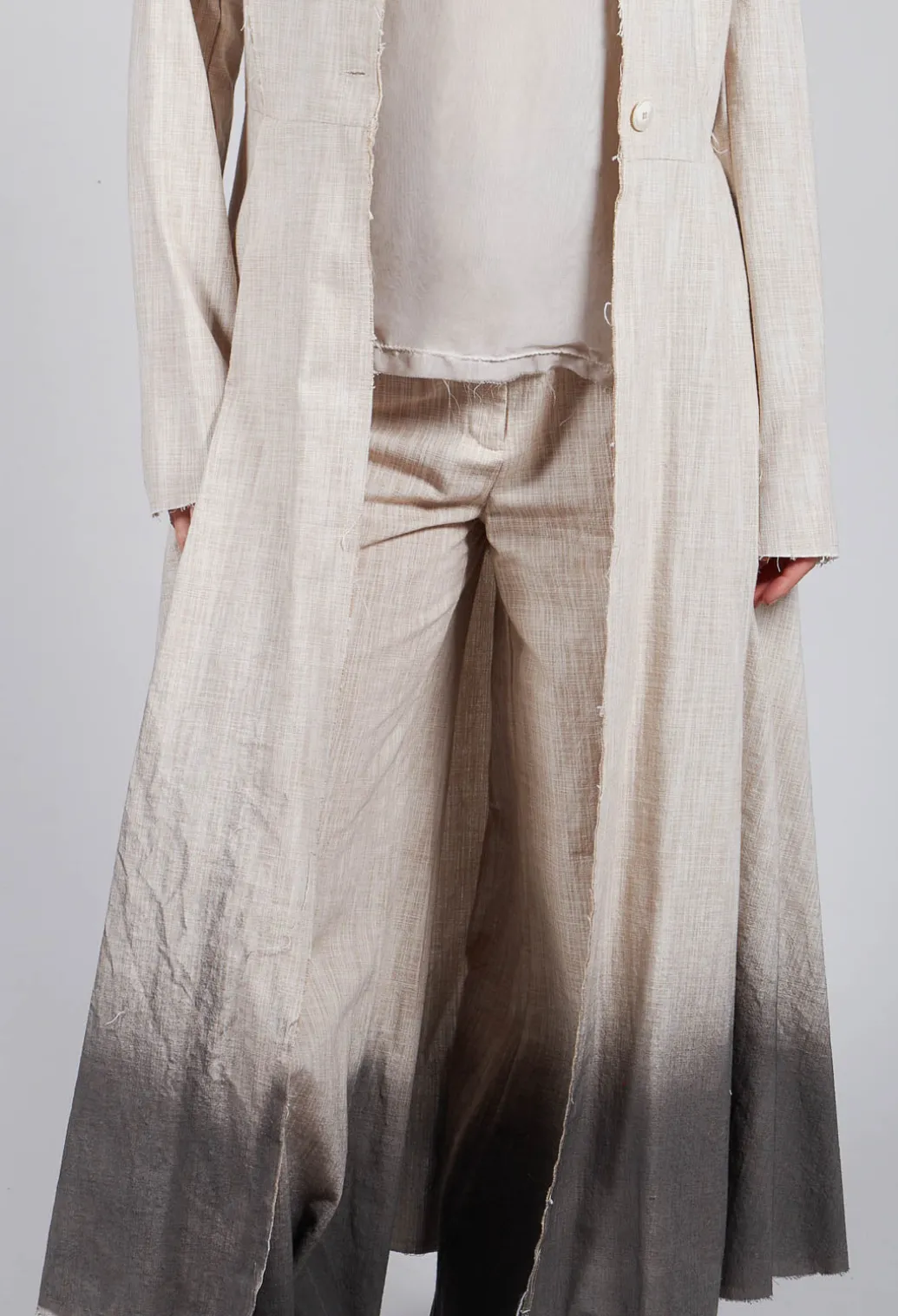 Long Ombre Coat in Cotone Degrade Sand