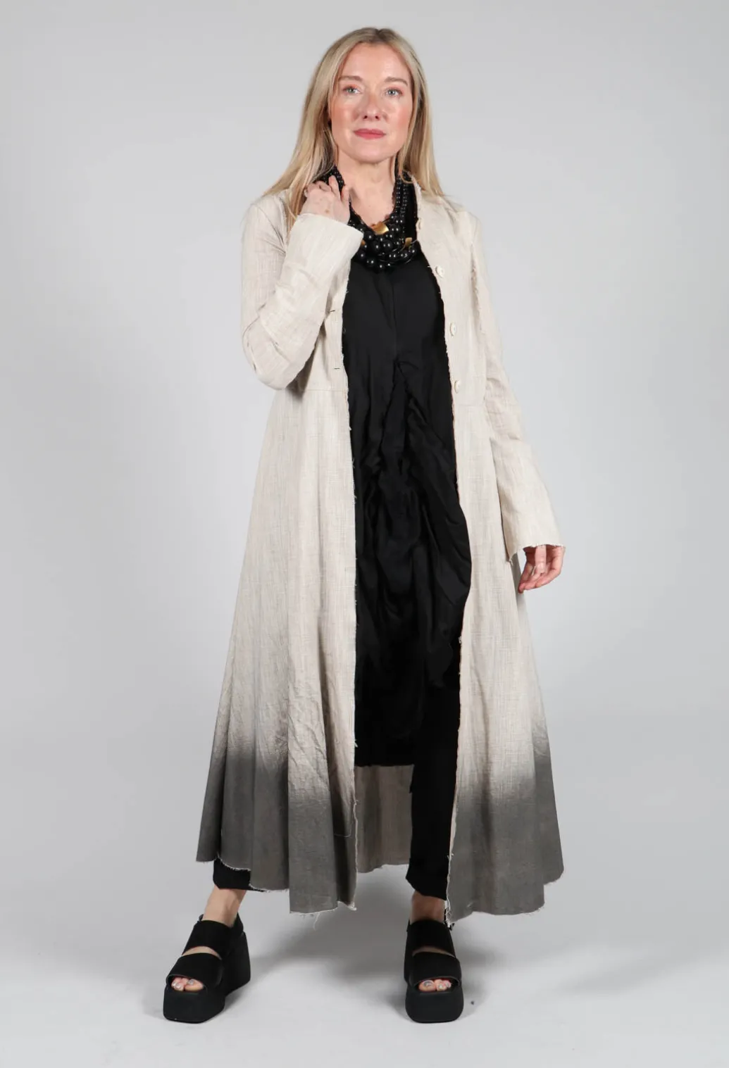 Long Ombre Coat in Cotone Degrade Sand