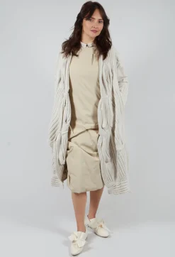 Long Ribbed Cardigan in Bone Mel