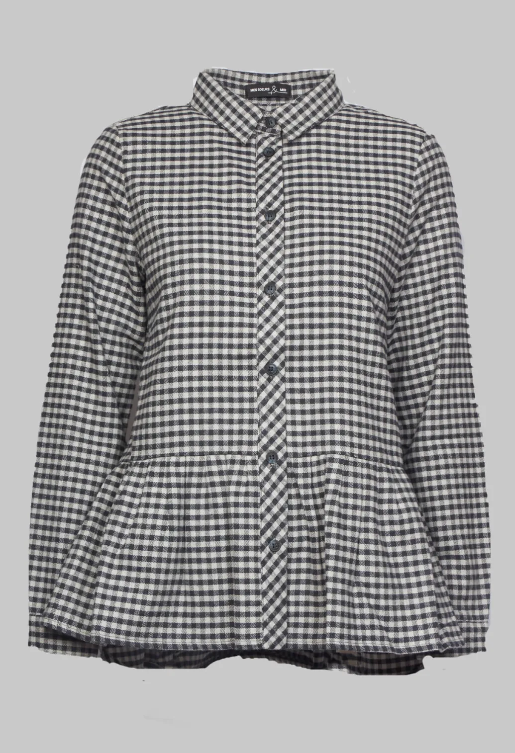Long Sleeve Shirt with Flared Hem in Navy Check