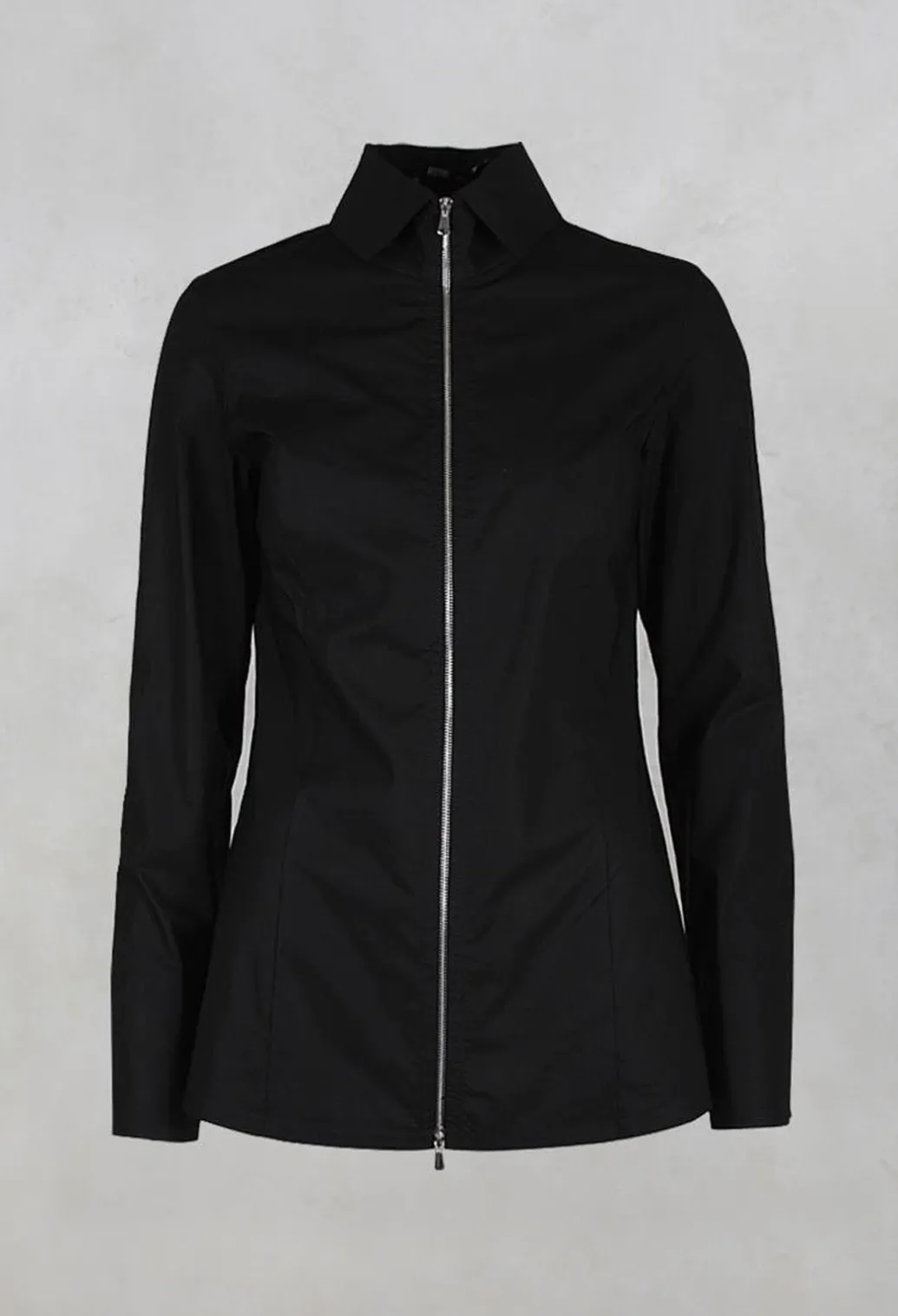Long Sleeved Blouse with Zip Detail in Black