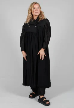 Long Sleeveless Coat in Contone and Viscosa Seta Nero