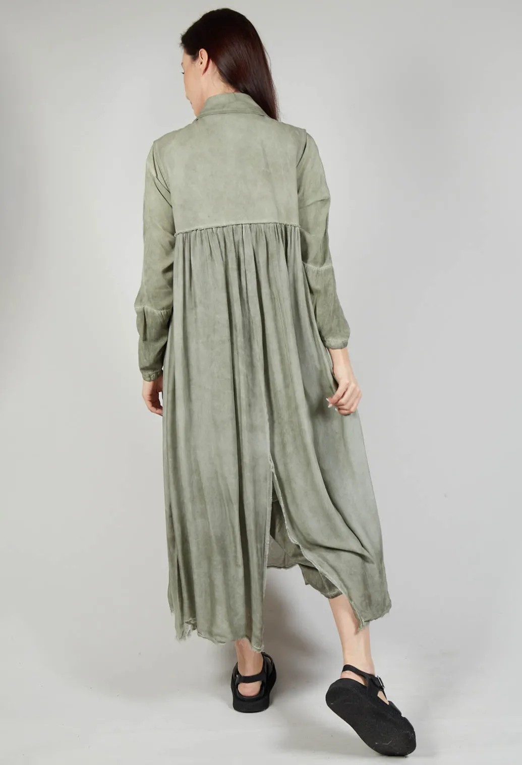 Long Sleeveless Coat in Contone and Viscosa Seta Olive