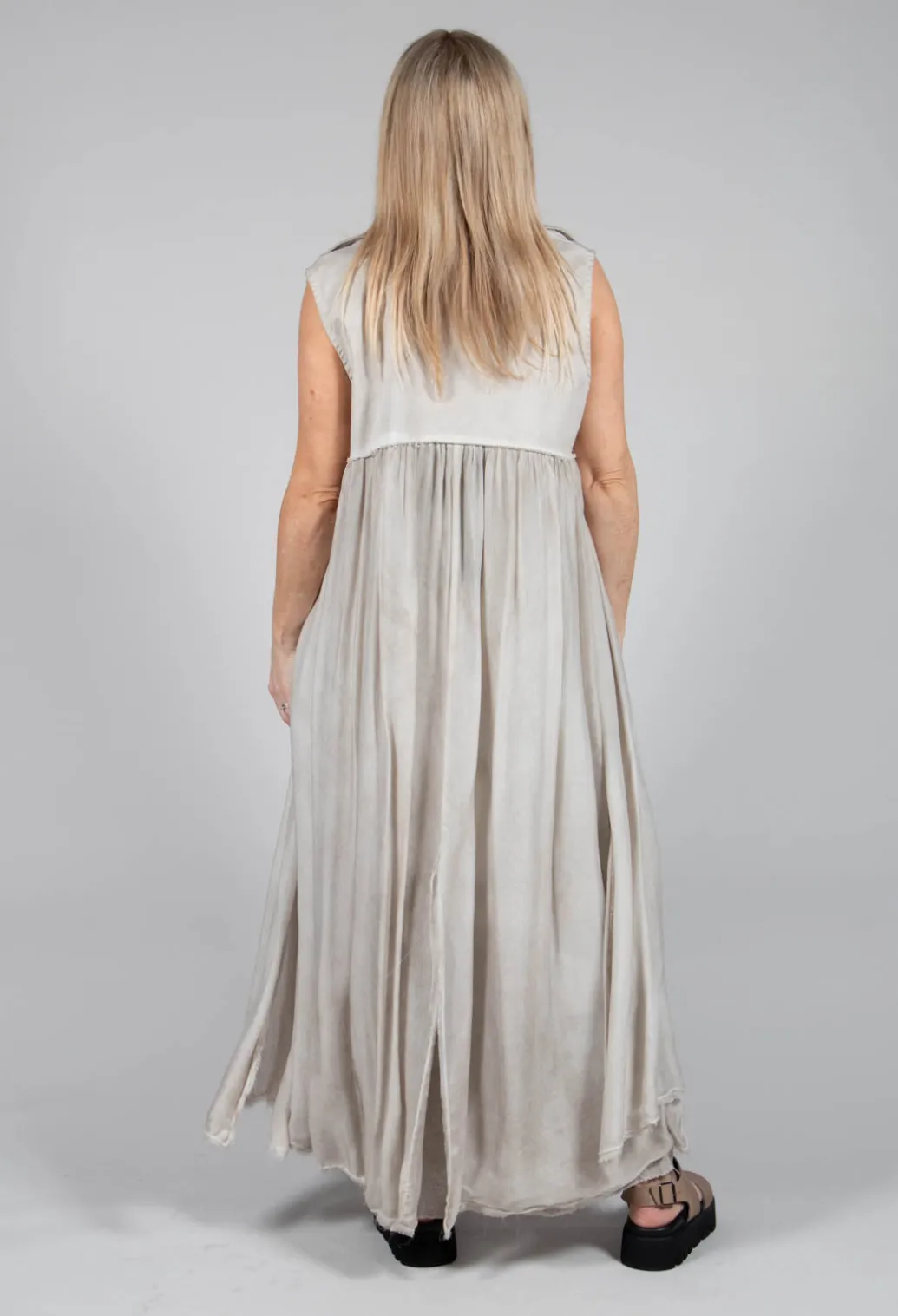 Long Sleeveless Coat in Contone and Viscosa Seta Desert