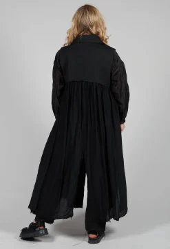 Long Sleeveless Coat in Contone and Viscosa Seta Nero