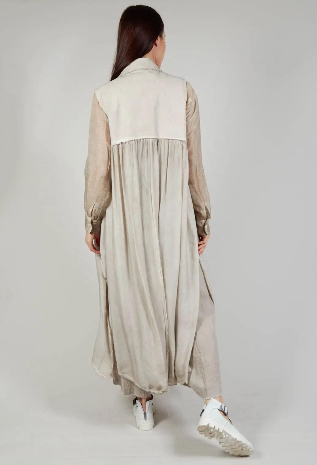 Long Sleeveless Coat in Contone and Viscosa Seta Desert