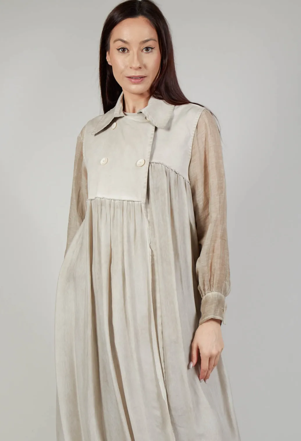 Long Sleeveless Coat in Contone and Viscosa Seta Desert