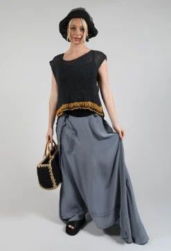 Long Washed Silk Skirt with Patch Pocket Detail in Grey