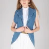 Longline Denim Waistcoat in Celeste