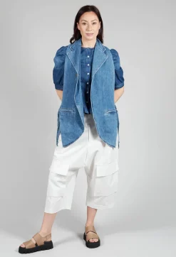 Longline Denim Waistcoat in Celeste