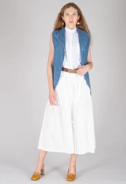 Longline Denim Waistcoat in Celeste