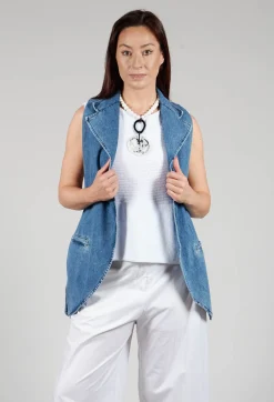 Longline Denim Waistcoat in Celeste