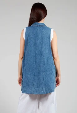 Longline Denim Waistcoat in Celeste