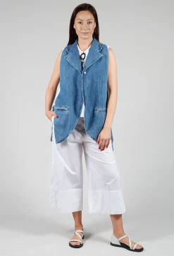 Longline Denim Waistcoat in Celeste