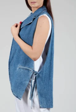 Longline Denim Waistcoat in Celeste