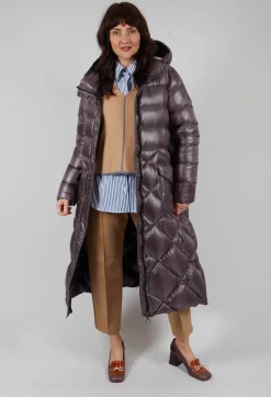 Longline Puffer Coat in Mud
