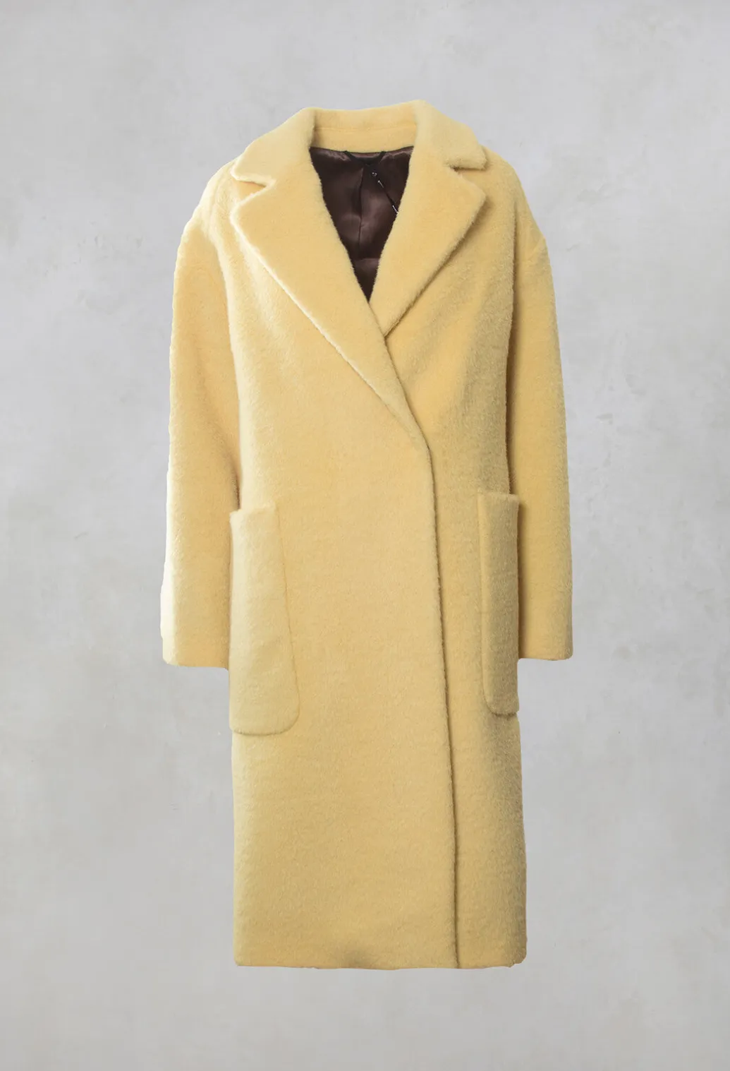 Longline Wool Coat in Cream Yellow