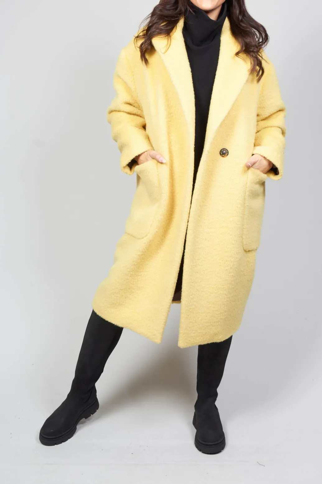 Longline Wool Coat in Cream Yellow