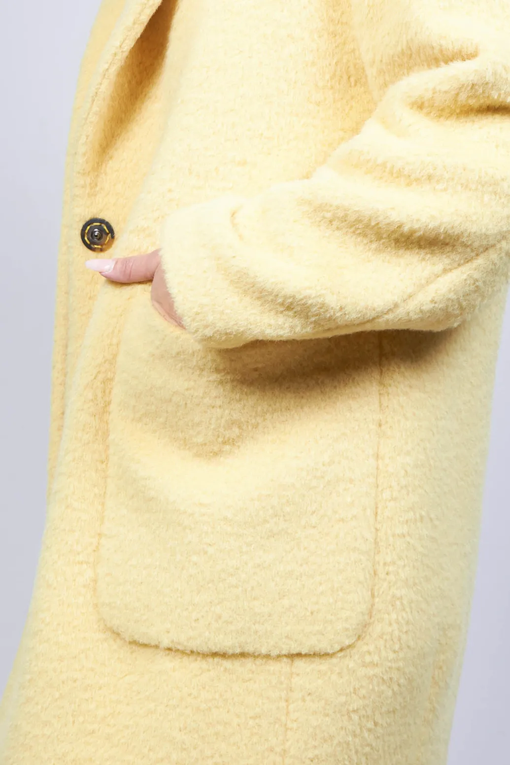 Longline Wool Coat in Cream Yellow
