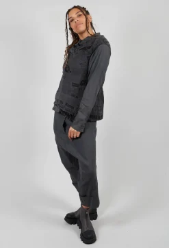 Loose-Fit Asymmetrical Vest in Coal Print Cloud