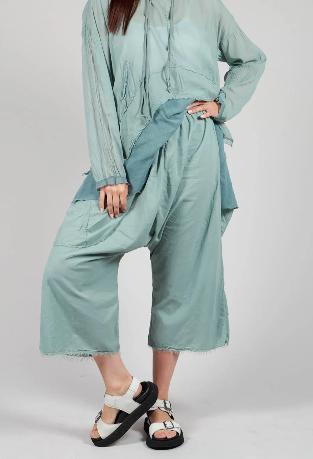 Low Crotch Pull on Trousers in Pale Turquoise