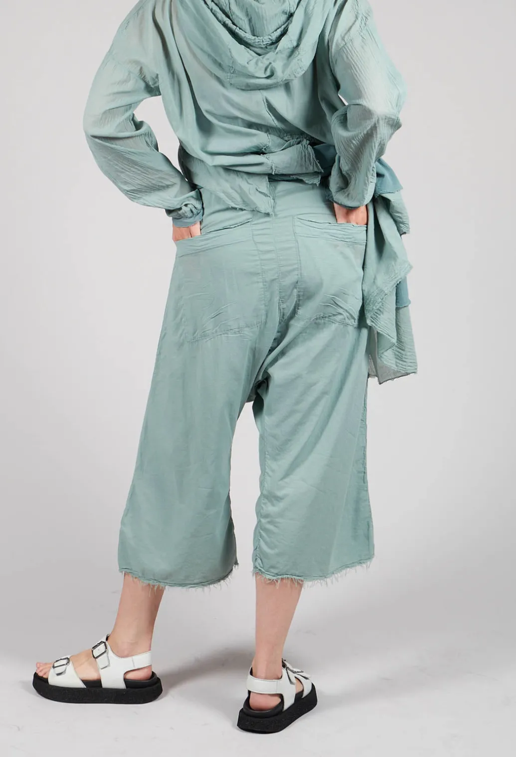 Low Crotch Pull on Trousers in Pale Turquoise