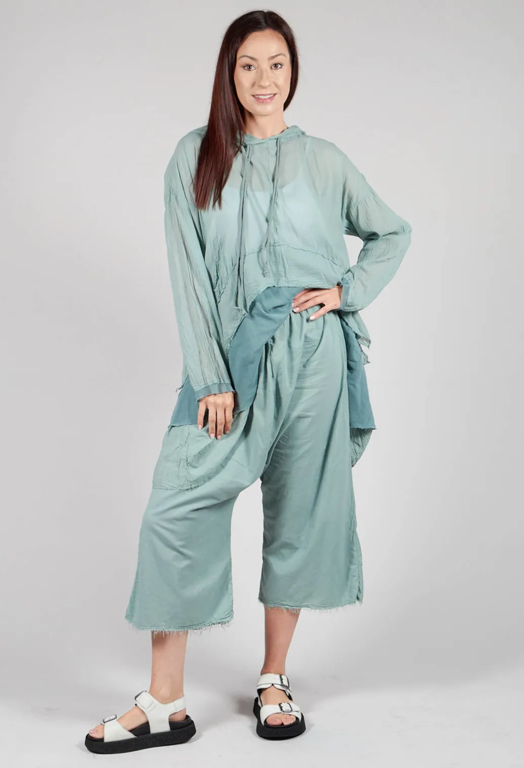 Low Crotch Pull on Trousers in Pale Turquoise