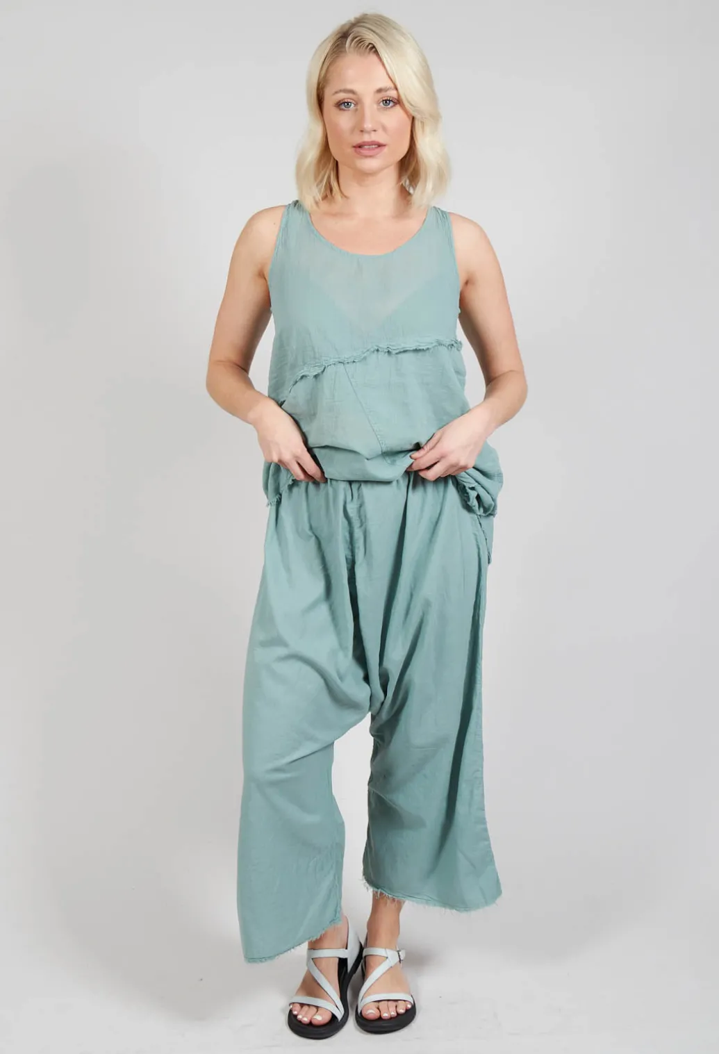 Low Crotch Pull on Trousers in Pale Turquoise