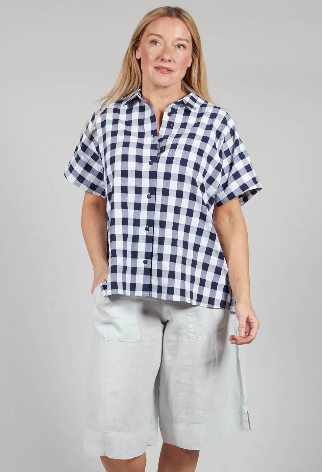 Mandarin Shirt in Azur Big Check