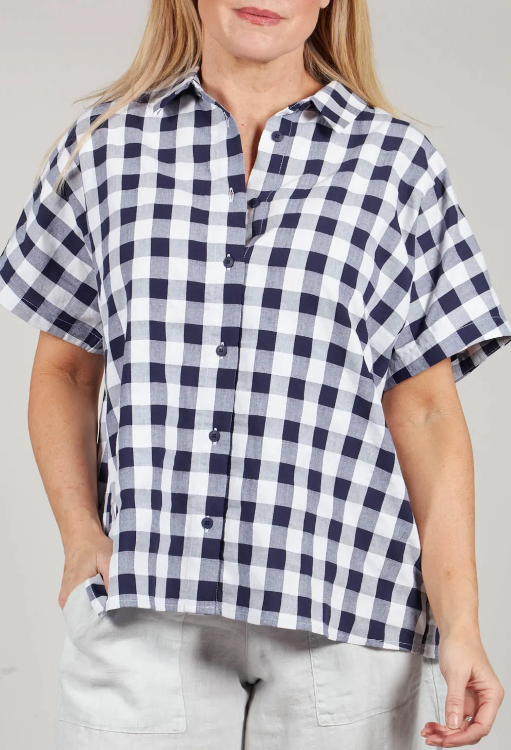 Mandarin Shirt in Azur Big Check