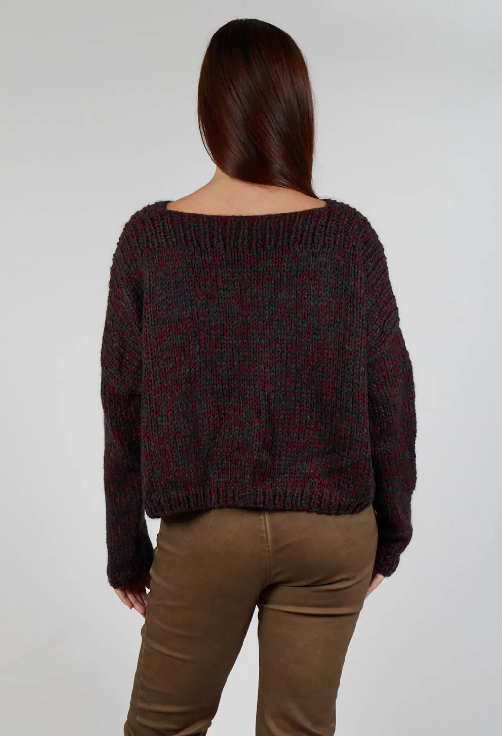 Mixed Knit Jumper in Red Anthracite
