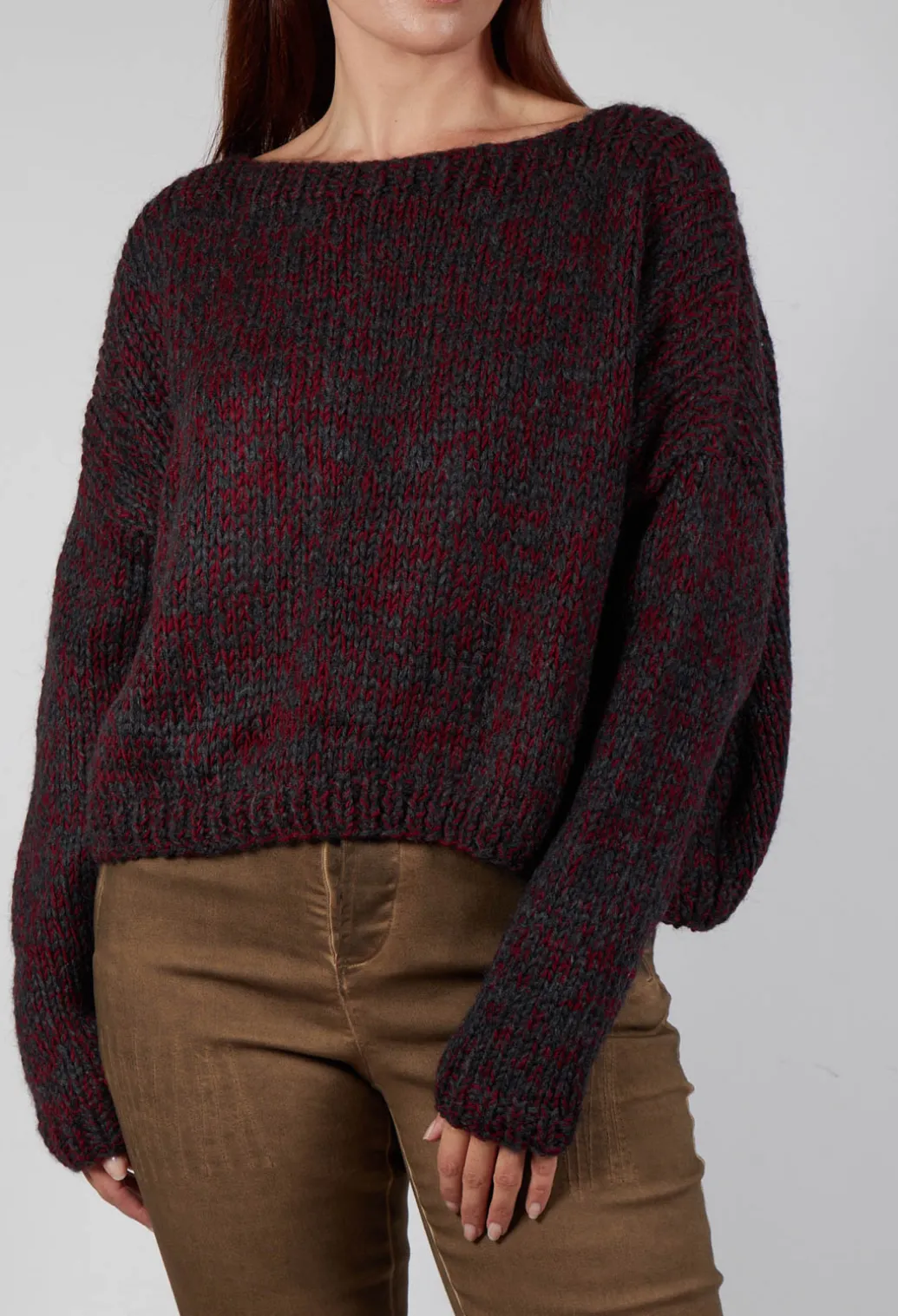 Mixed Knit Jumper in Red Anthracite