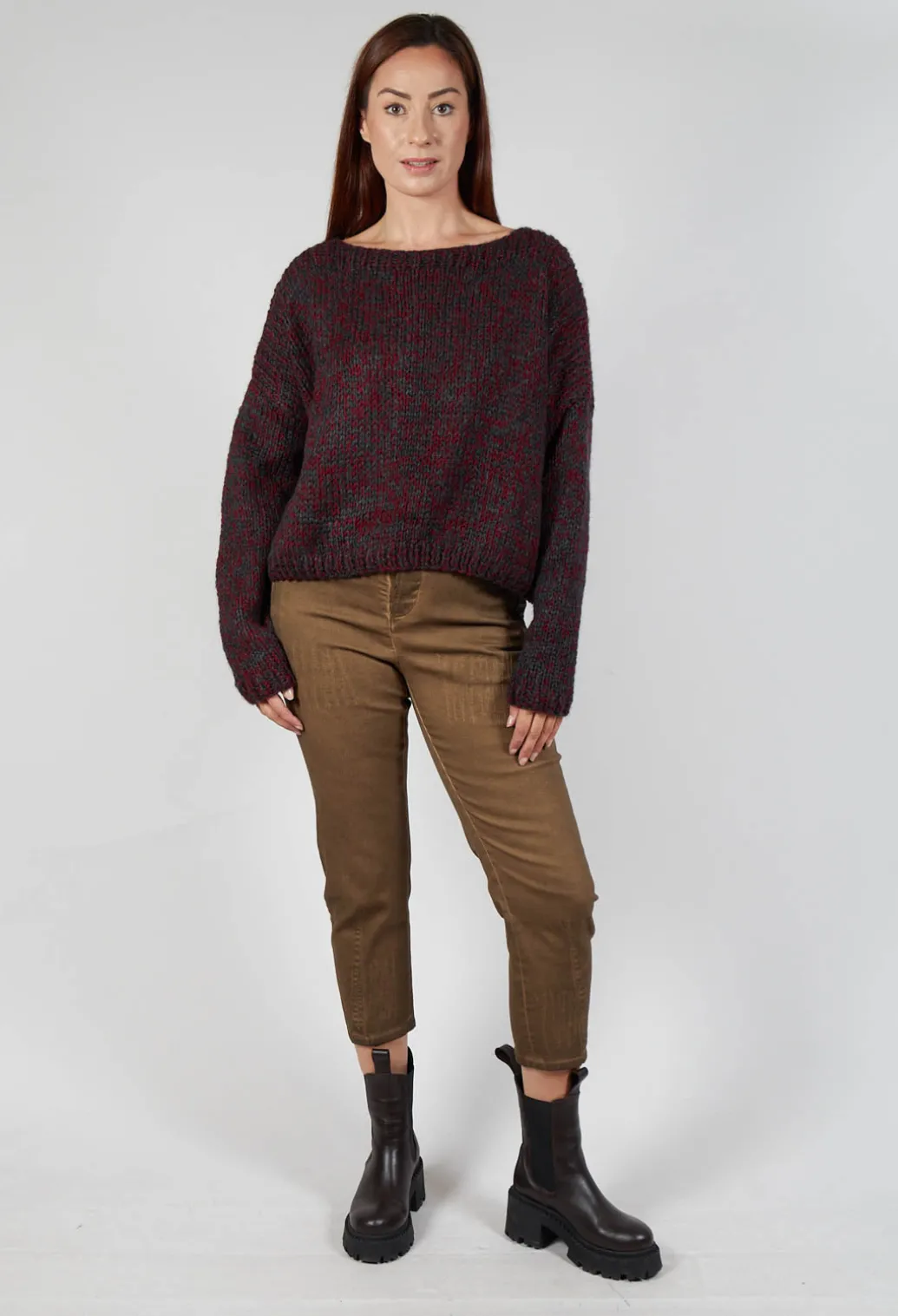 Mixed Knit Jumper in Red Anthracite