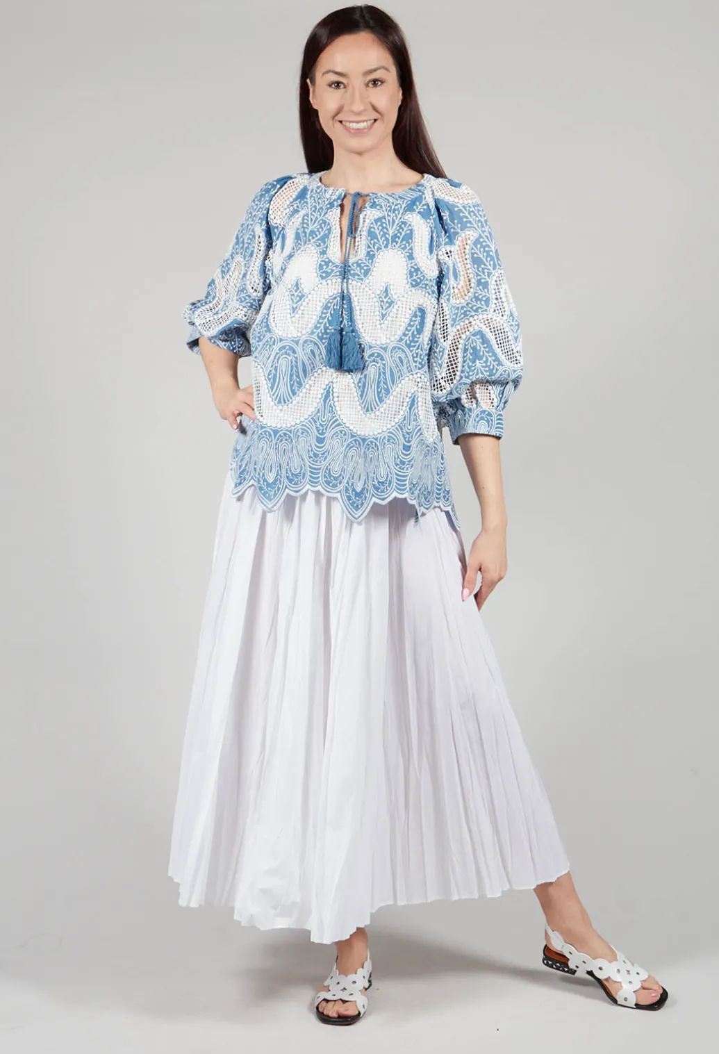 Omaley Embroidered Top in Bleu and Petr