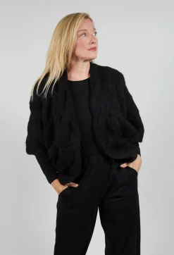 Open Knit Cardigan in  Black