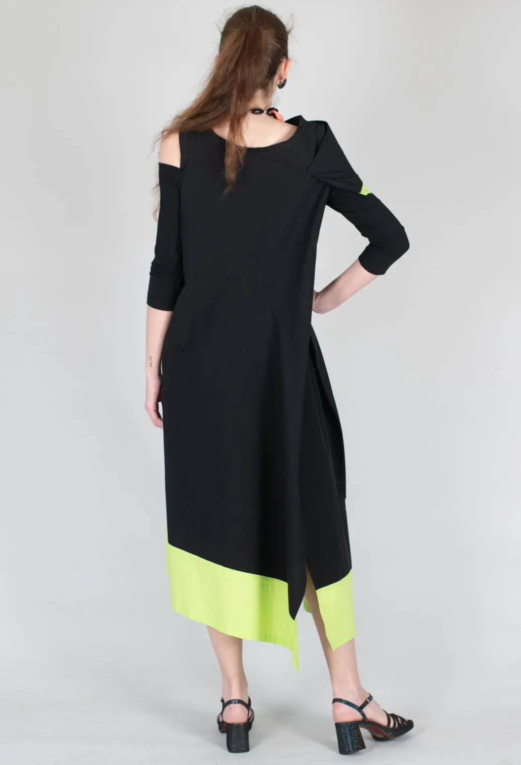 OPLI Dress in Black Light Green