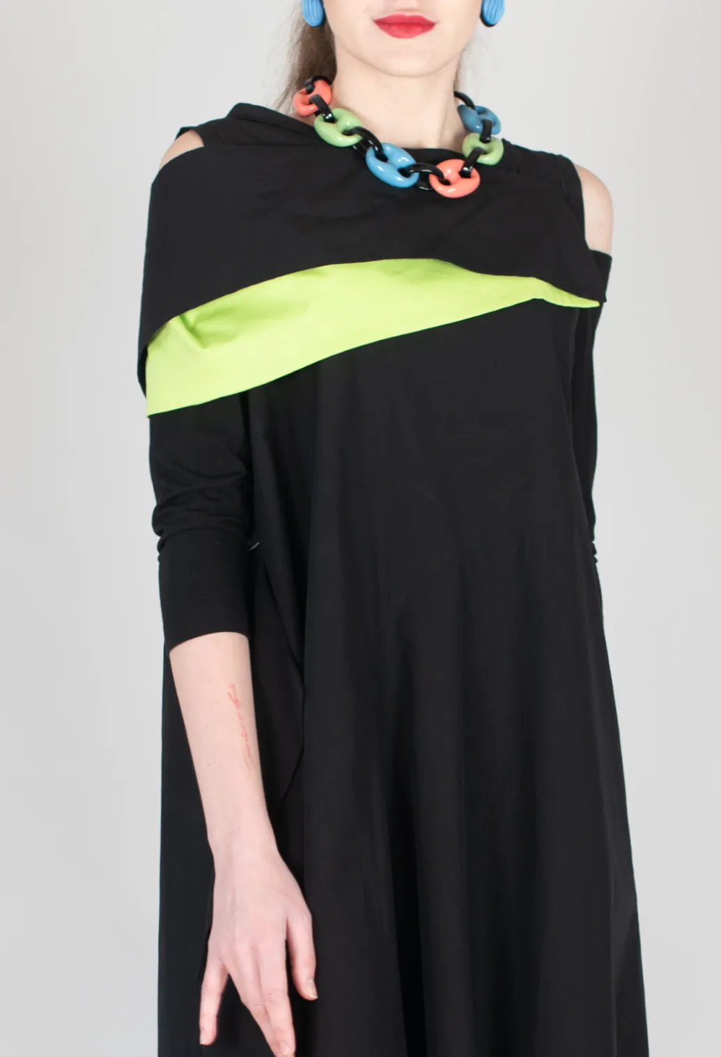 OPLI Dress in Black Light Green