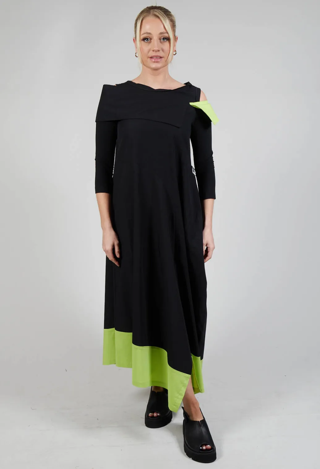 OPLI Dress in Black Light Green